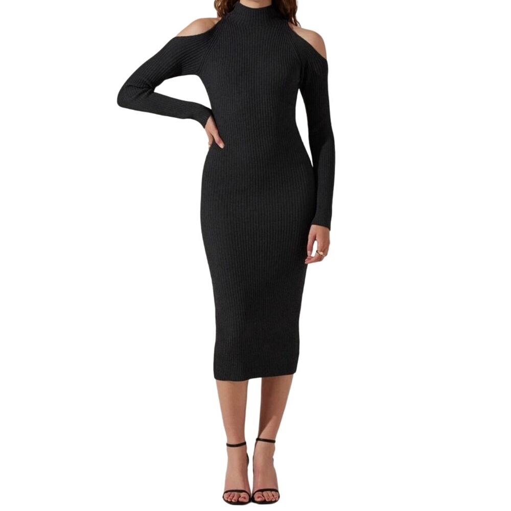 ASTR the label dress cold shoulder mock neck midi sweater dress Medium M NEW